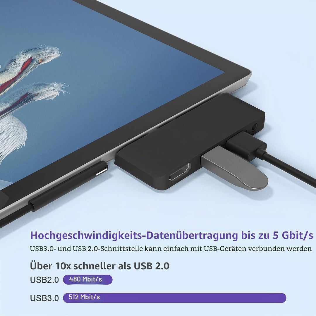 Surface Go 4/Go 3/Go 2/Go Hub Docking Station, 4-in-2 USB C Dockingstation für Surface Go mit 4K-HDM