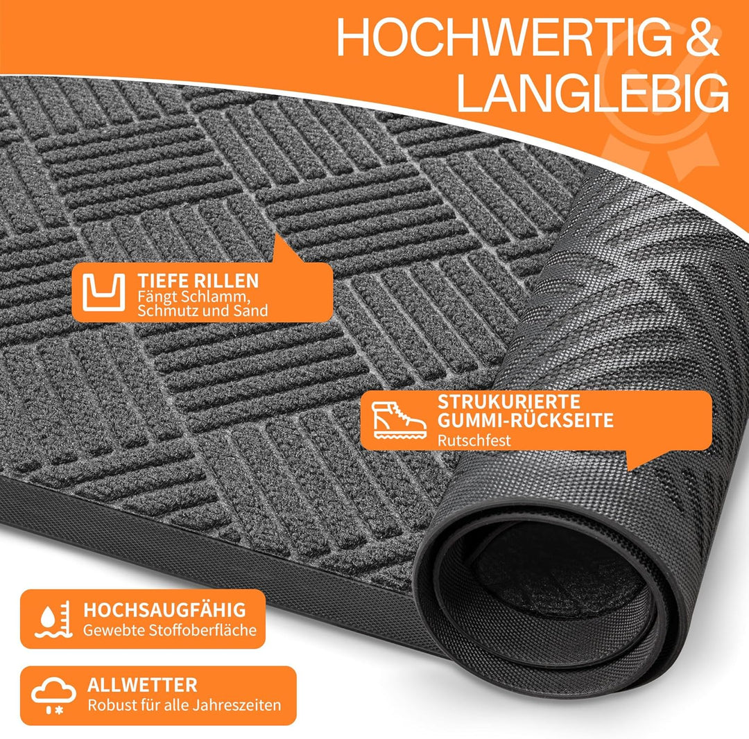 Fussmatte für Haustür innen und aussen, 60 x 180 cm Schmutzfangmatte für Eingangsbereiche, rutschfes