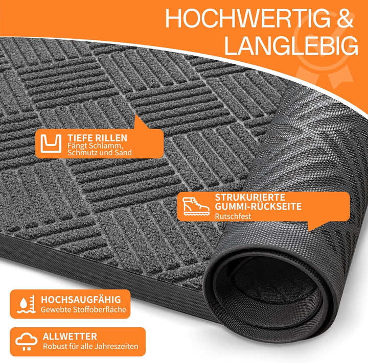 Fussmatte für Haustür innen und aussen, 60 x 180 cm Schmutzfangmatte für Eingangsbereiche, rutschfes