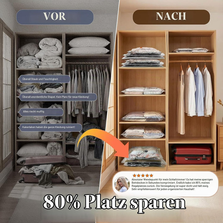 Vakuumbeutel für Kleidung mit Kabelloser Vakuumpumpe in Orange, 11 Stück Wiederverwendbare Vakuumier