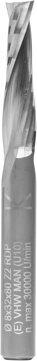 ENT 10030 Spiralnutfräser VHW, Schaft (S) 8 mm, Durchmesser (D) 8 mm, NL 32 mm, GL 80 mm D=8 / NL=32