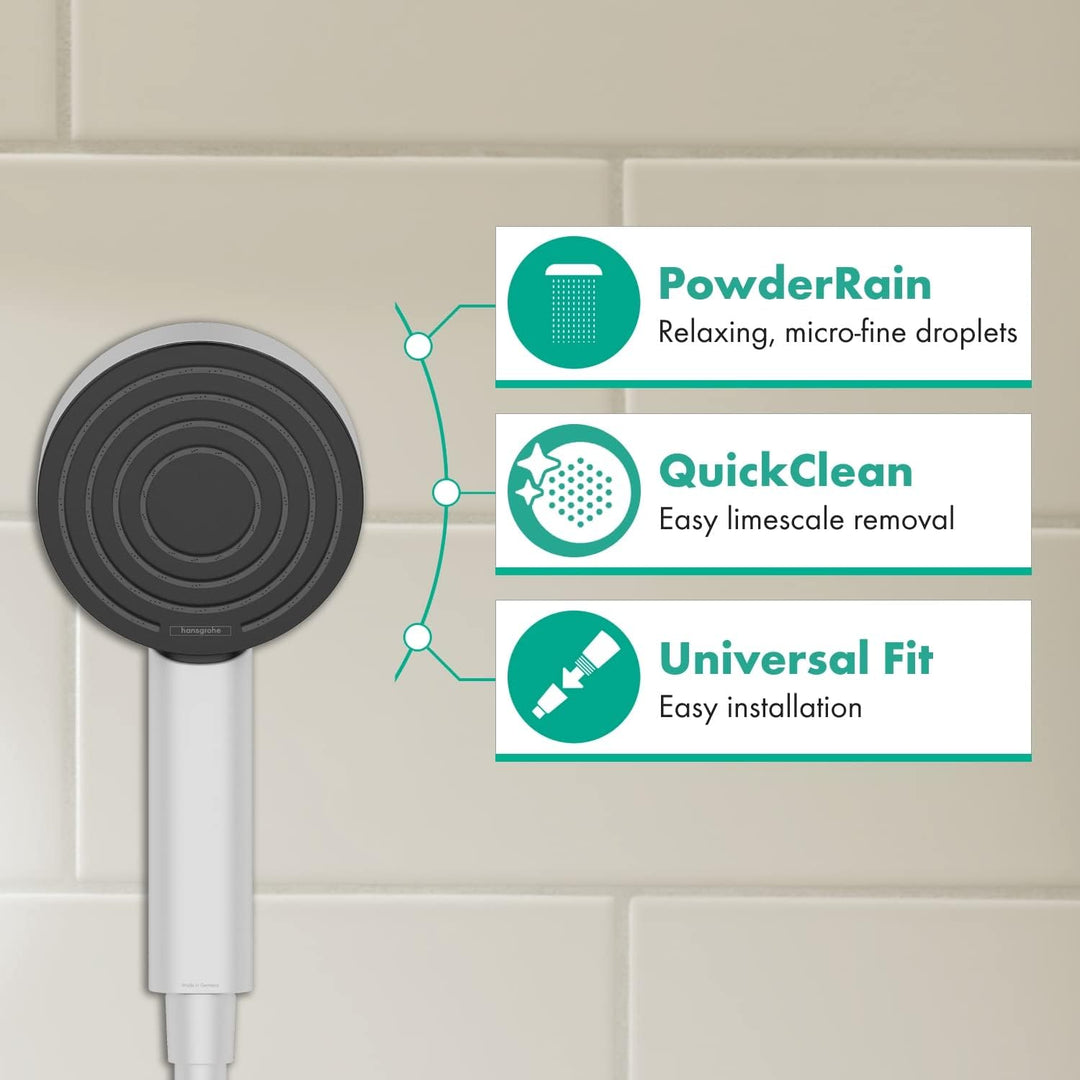 hansgrohe Duschkopf Pulsify S, Duschbrause 1 Strahlart, Antikalk-Funktion, Mattweiss, Kunststoff