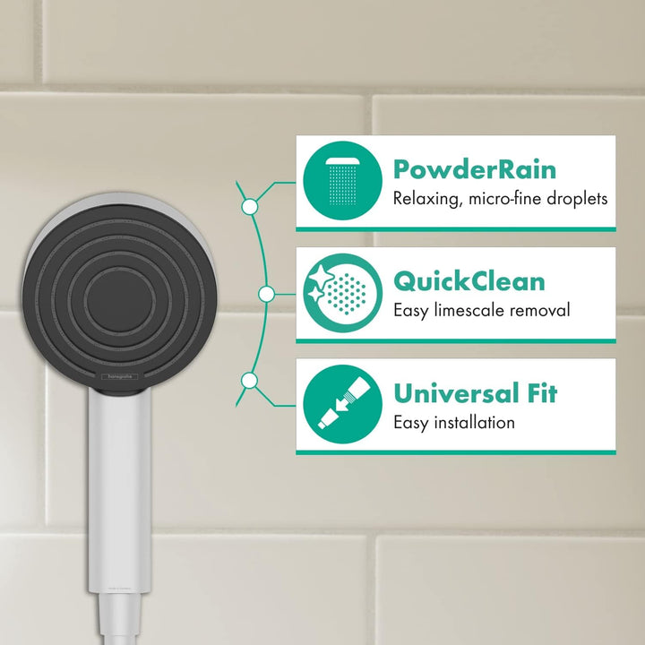 hansgrohe Duschkopf Pulsify S, Duschbrause 1 Strahlart, Antikalk-Funktion, Mattweiss, Kunststoff