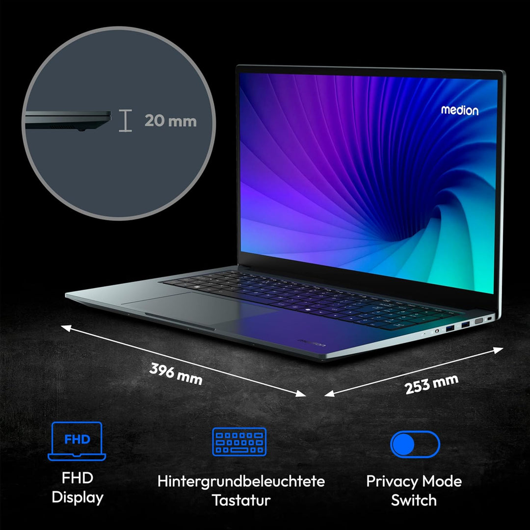 MEDION 43,9 cm (17,3 Zoll Full HD) S20 Laptop (Intel Core Ultra 7 155H, 16GB DDR5 RAM, 1TB PCIe SSD,