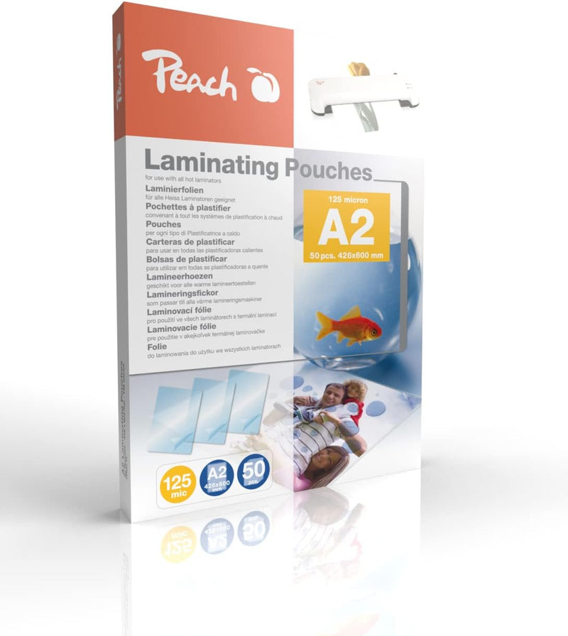 Peach Laminierfolien A2 - 125 mic - 50 pouches - glänzend - Premiumqualität für beste Laminierergebn