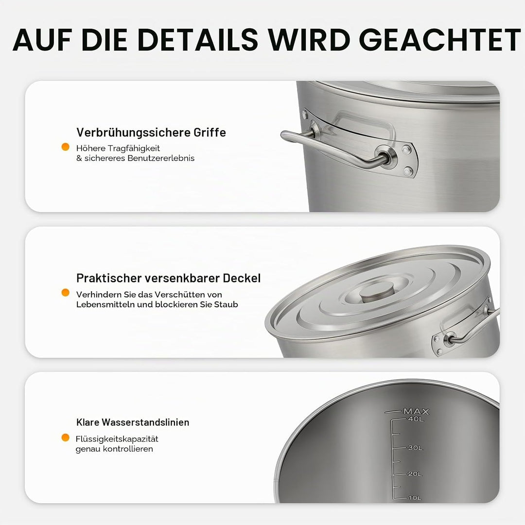 Edelstahl Eimer mit Deckel | 50L Edelstahleimer | Kücheneimer | Edelstahl Behälter mit deckel | Milc