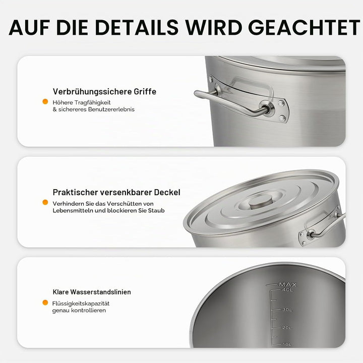 Edelstahl Eimer mit Deckel | 50L Edelstahleimer | Kücheneimer | Edelstahl Behälter mit deckel | Milc