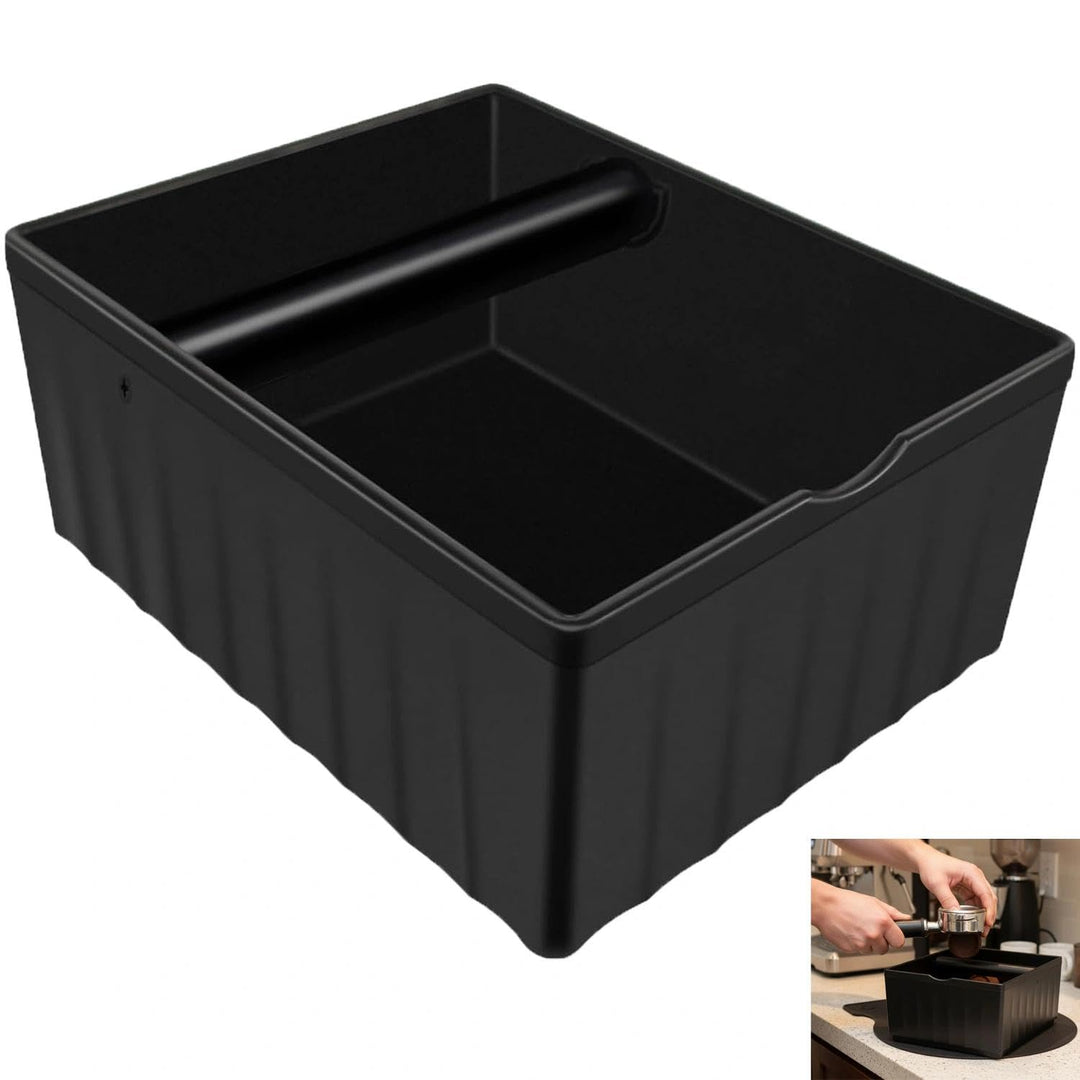 Premium Quadratische Espresso Knock Box ABS Abklopfbehälter mit stossdämpfender Klopfstange & Gummib