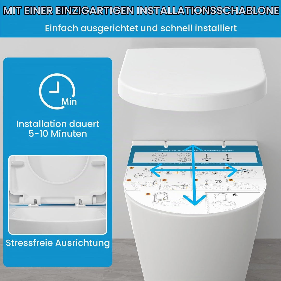 YEAUPE PRO Toilettendeckel mit Absenkautomatik D Form [LANG], WC-Sitz einfache Montage, Quick-Releas
