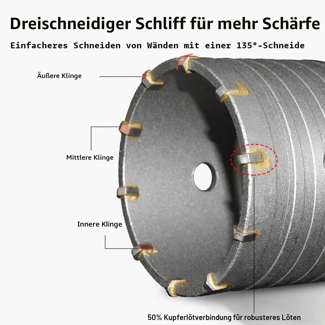 Betonbohrer-Set, 30mm, 40mm, 50mm Lochsäge, SDS-Bohrer und 350mm Adapter, Hartmetall-Hohlbohrer für
