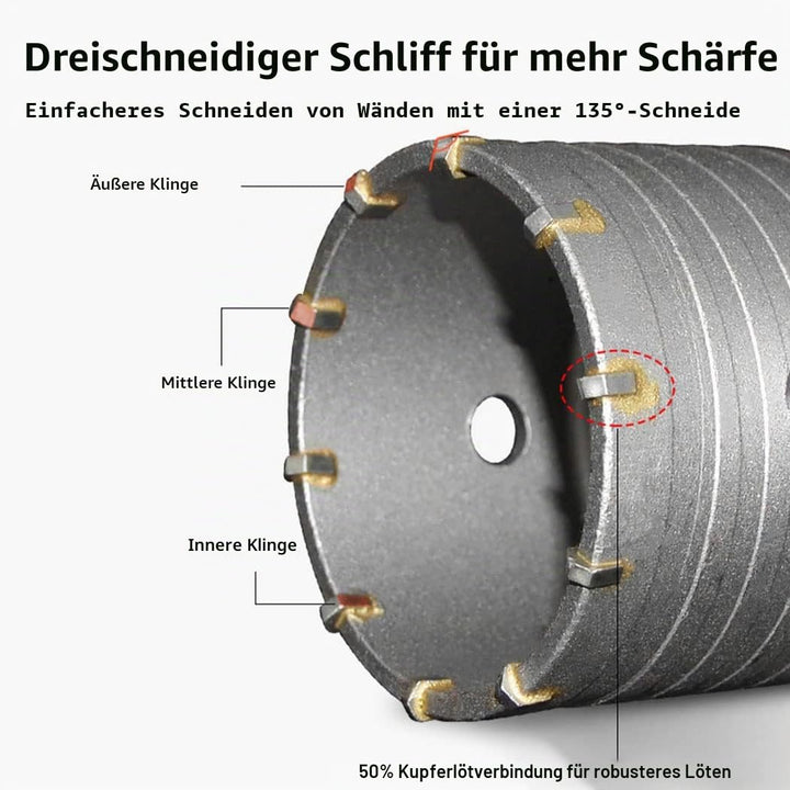 Betonbohrer-Set, 30mm, 40mm, 50mm Lochsäge, SDS-Bohrer und 350mm Adapter, Hartmetall-Hohlbohrer für