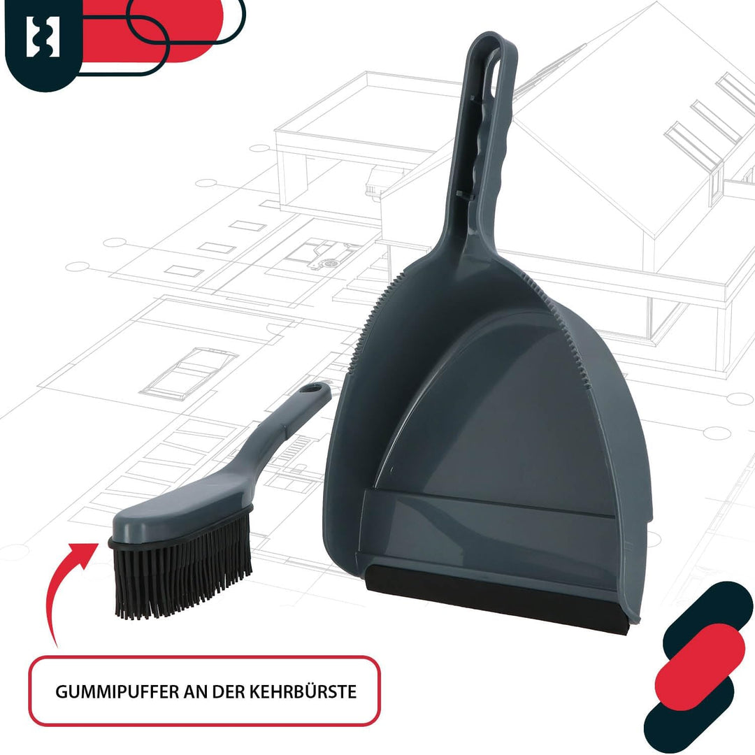 KOTARBAU® Handkehrset Handfeger mit Gummiborsten + Kehrschaufel mit Gummilippe für Schmutz Staub Fel