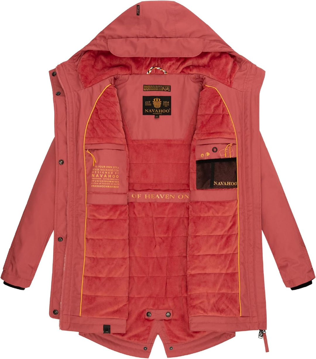 Navahoo Damen Übergangsjacke Warmer Kurzmantel Regenjacke wasserdicht mit Kapuze Brinjaa XS-XXL XS R