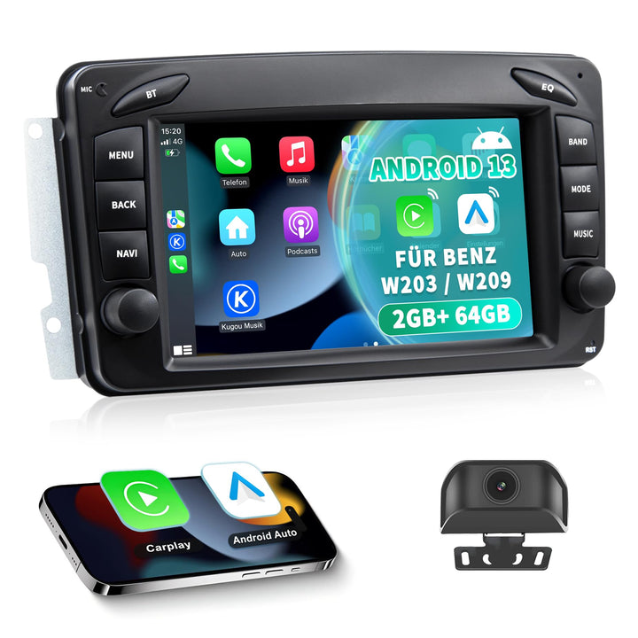 Android 13 Autoradio für Mercedes C-Klasse W203/G-Klasse W463/CLK W209 | 7-Zoll-IPS-Touchscreen mit