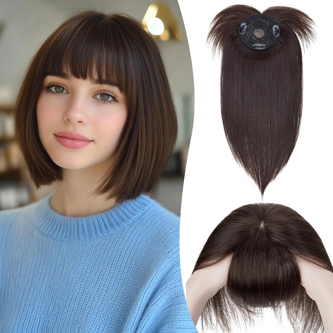 S-noilite Echthaar Hair Topper für Frauen mit Pony Haarteile für Dünnes Haar Echtes Menschliches Haa