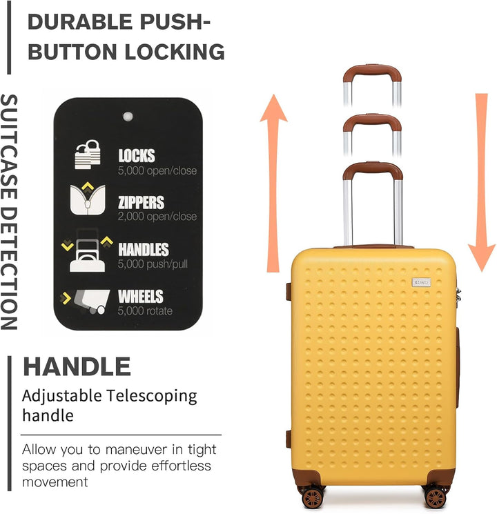 KONO Koffer Trolley Gross Hartschalenkoffer Reisekoffer von ABS Hartschalen Handgepäck mit 4 Spinner