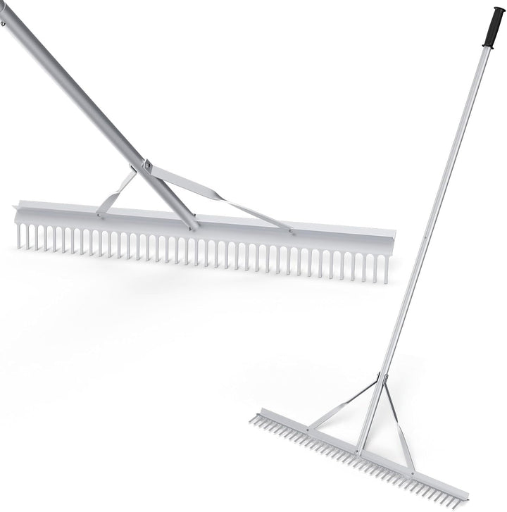FANTASK Rechen mit langem Griff, Gartenrechen aus Aluminium mit 91 cm breitem Rechenkopf, 36 Zinken