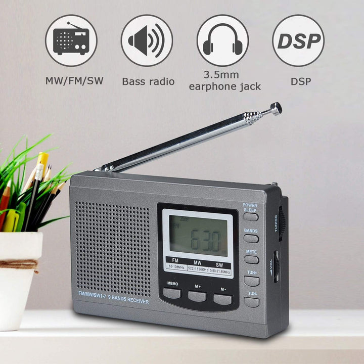 Songway Vollband AM/FM/SW DSP Radio Stereo Lautsprecher LCD Display Wecker Sleep Timer Pocket Radio