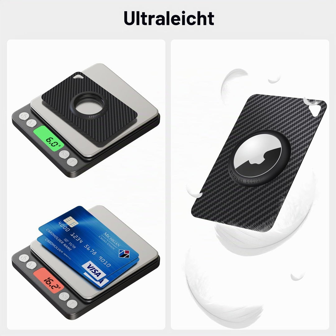 Stouchi 3Pack AirTag Karte für Geldbörse, Kohlefaser Air Tag Kartenhalter in Kreditkartengrösse, 6g