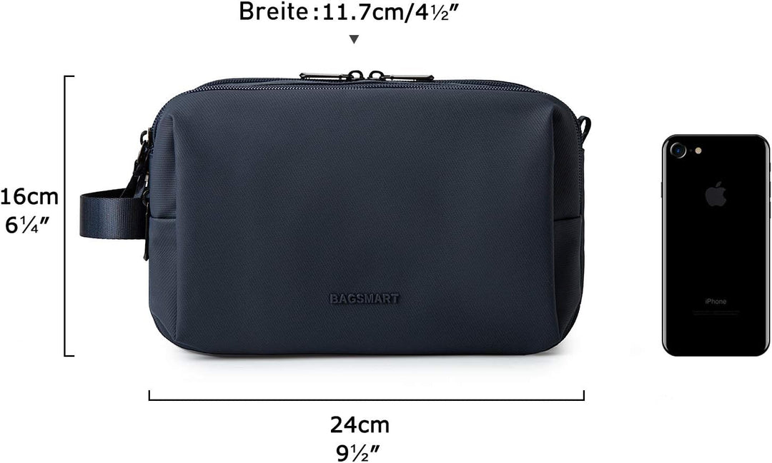 BAGSMART Kulturbeutel für Herren, Reise Kulturtasche Reisezubehör Blau-lederfolie M, Blau-lederfolie