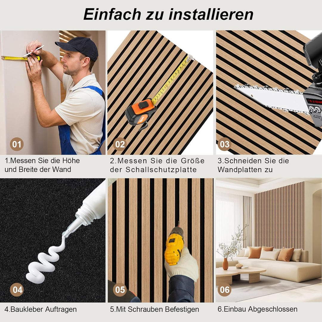 Akustikpaneele Holz, Faltbar 1,44m² - 240x60cm 3D Wandpaneele Holz, Akustik Paneele Wand für Küche,
