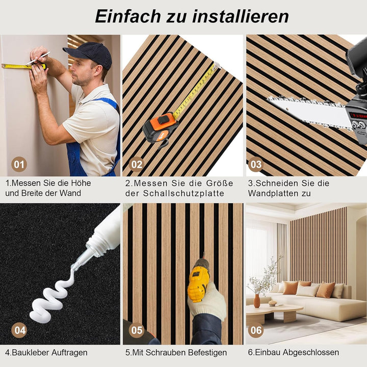 Akustikpaneele Holz, Faltbar 1,44m² - 240x60cm 3D Wandpaneele Holz, Akustik Paneele Wand für Küche,