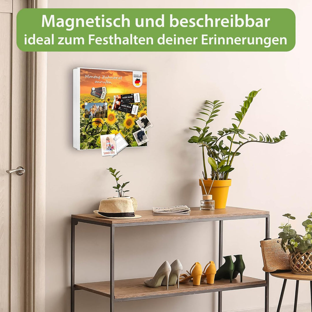 banjado® Grosser Schlüsselkasten Glas/Schlüsselbox 30cm x 30cm mit 50 Haken - Motiv Sonnenblumenmeer