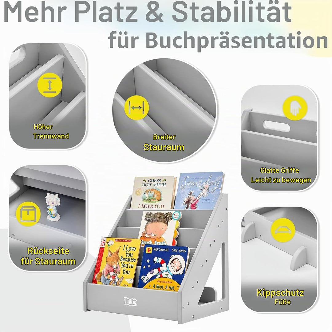 FUNLIO Montessori-Bücherregal für Kleinkinder von 1–5 Jahren, nach vorne gerichtetes Kinderbücherreg