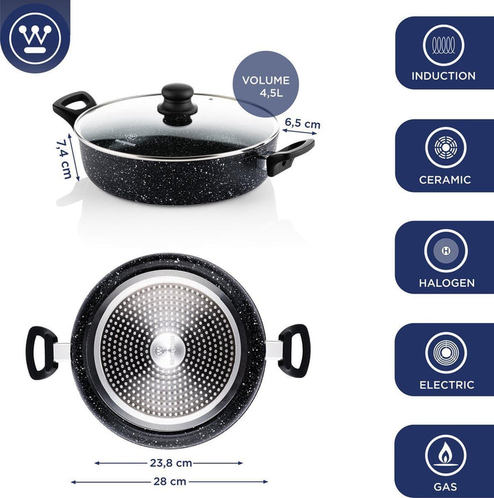 Westinghouse Pfannenset Induktion - Kasserolle 24cm & 28cm + Kasserolle 32cm - Schwarzer Marmor