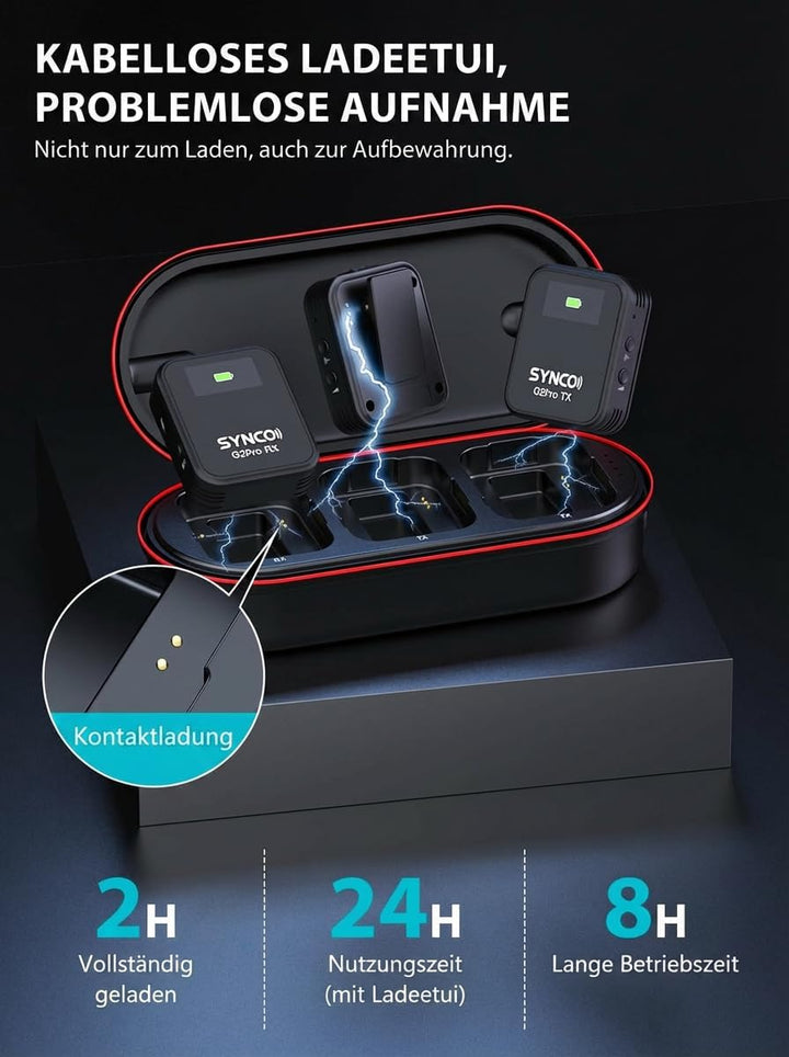 SYNCO Wireless Lavalier Mikrofon, G2(A2) Pro 2.4G Dual Ansteckmikrofon 200m 8H für Online Klasse Vlo