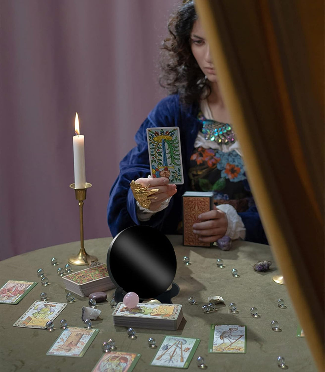 UGZDEA Schwarzer Obsidian Spiegel, Schwarzer Obsidian Wahrsagespiegel Für Heimdekoration-Yoga Medita