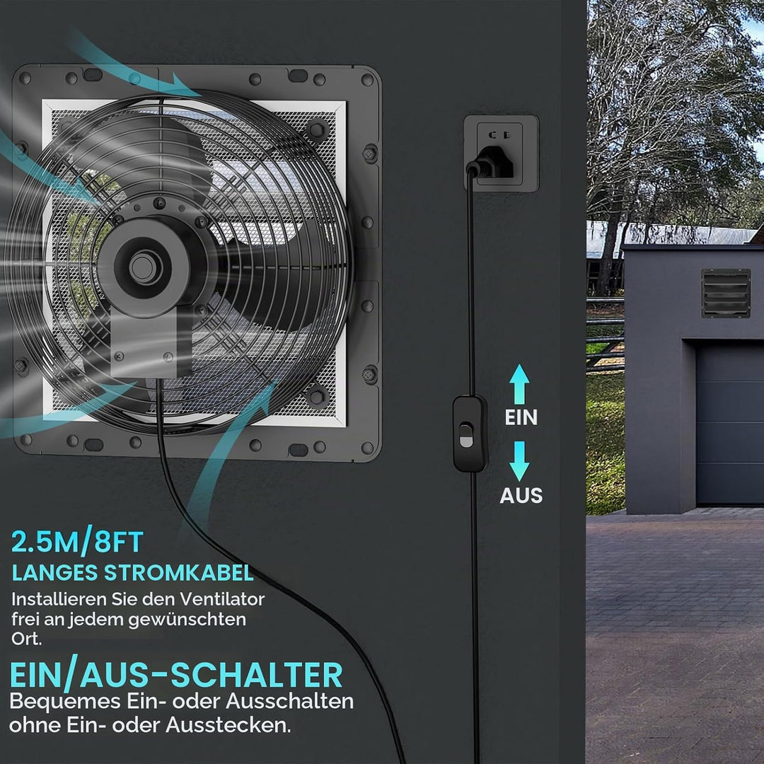 HG Power 350mm Abluftventilator Industrie Wandventilator 1500m³/h Wandlüfter mit Maschensieb Auspuff