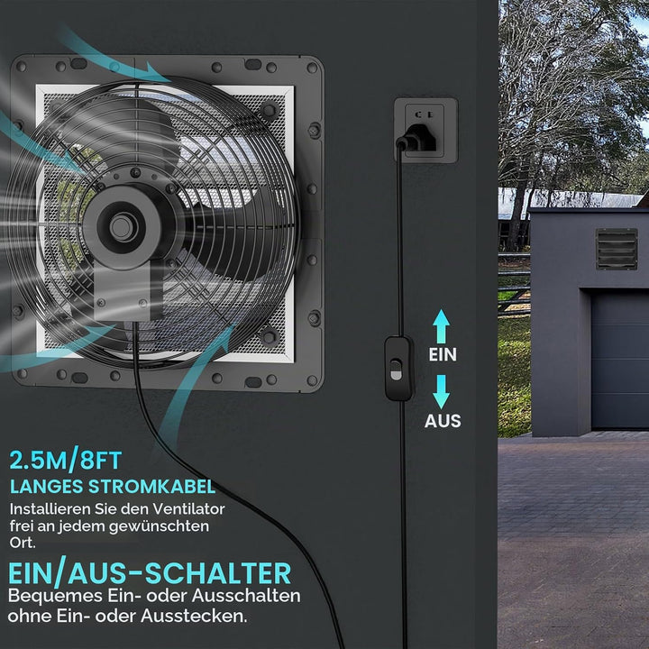 HG Power 350mm Abluftventilator Industrie Wandventilator 1500m³/h Wandlüfter mit Maschensieb Auspuff