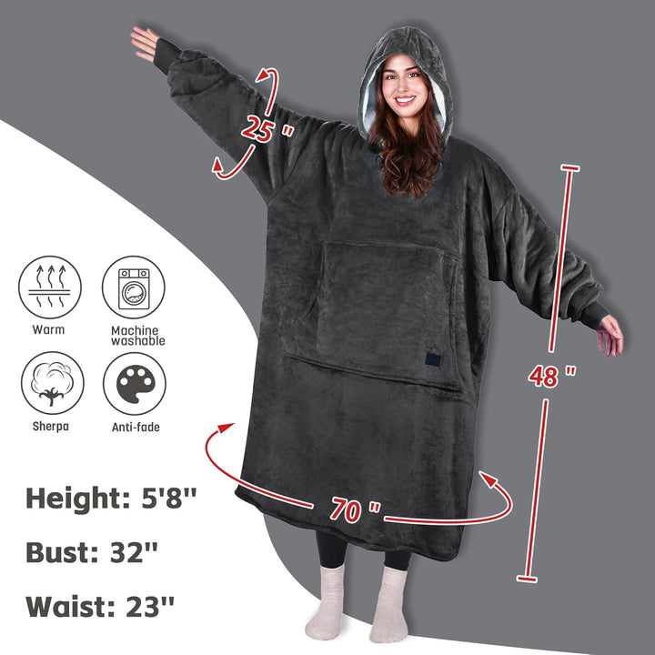 Catalonia Classy Extra Lange Sherpa Hoodie Decke, Flauschige Übergrosse Kuscheldecke mit Ärmeln und