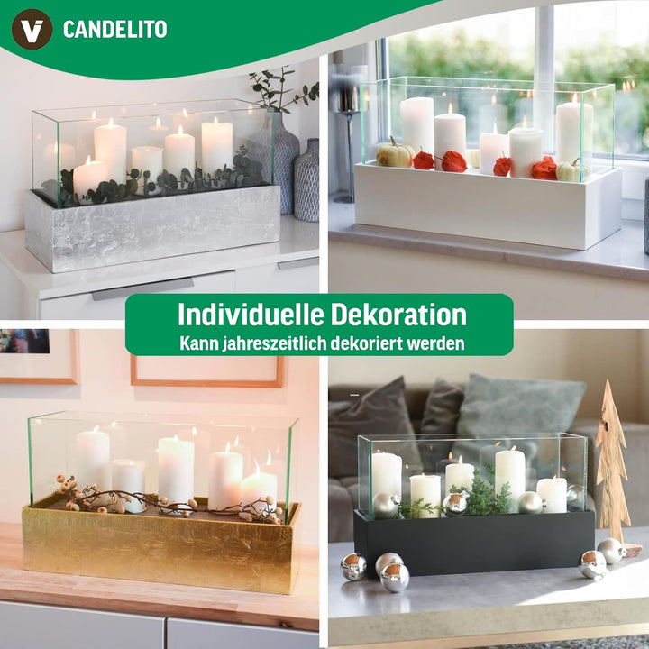 Deko-Windlicht Kerzenhalter rechteckig CANDELITO - Anthrazit 50x20x29 50x20x29 Anthrazit, 50x20x29 A