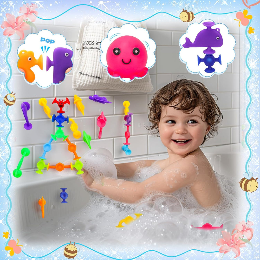 Badespielzeug ab 1 2 3 Jahre: 40 Pcs Badewannenspielzeug Saugnapf Spielzeug Kinder Sensorik Wanne Sa