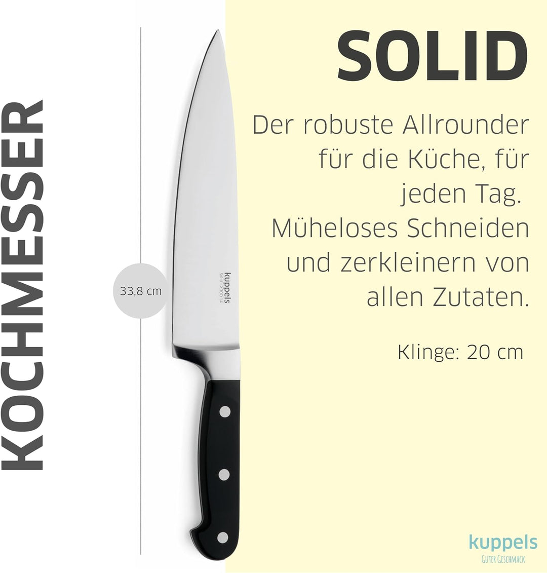 Kuppels SOLID Kochmesser, extra scharf & schnitthaltig, gehärteter Klingenstahl, rostfrei, poliert &