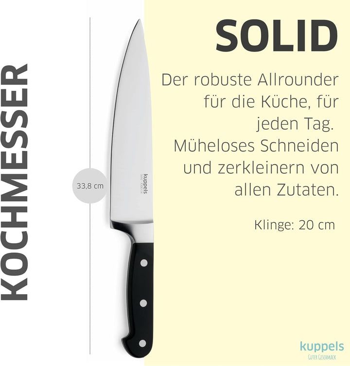 Kuppels SOLID Kochmesser, extra scharf & schnitthaltig, gehärteter Klingenstahl, rostfrei, poliert &