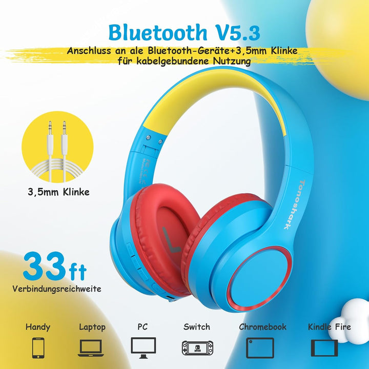 Bluetooth Kopfhörer Kinder | Noise Cancelling Kinder Kopfhörer | Over-Ear Kinderkopfhörer Bluetooth
