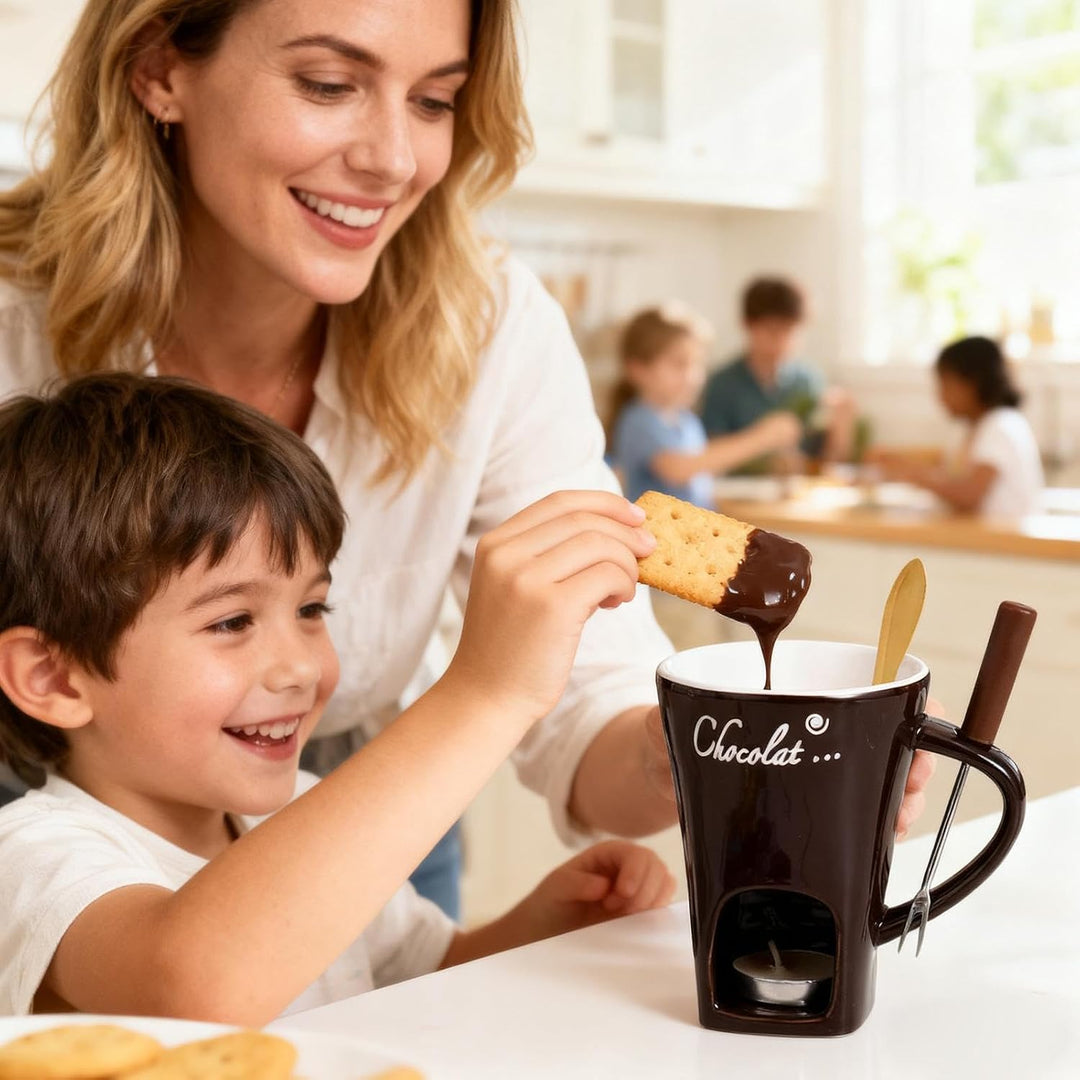 Fondue-Tasse | hitzebeständiger Keramik-Topf | Mini-Fonduetasse | für Käse, Karamell, Marshmallows S
