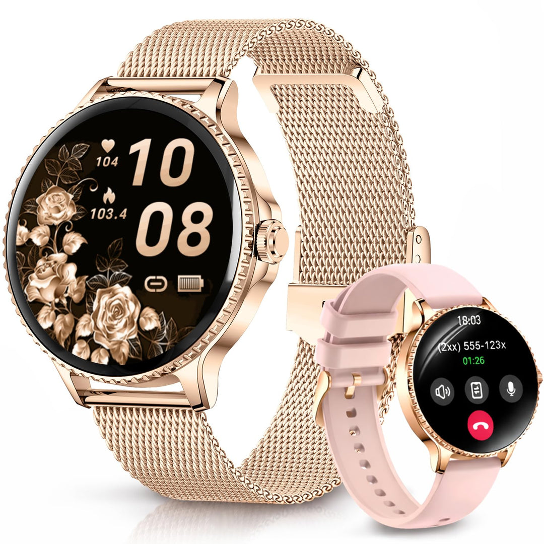 Smartwatch Damen Rund, 1,27" HD Smart Watch mit Telefonfunktion, 120+ Sportmodi, IP68 Wasserdicht Fi