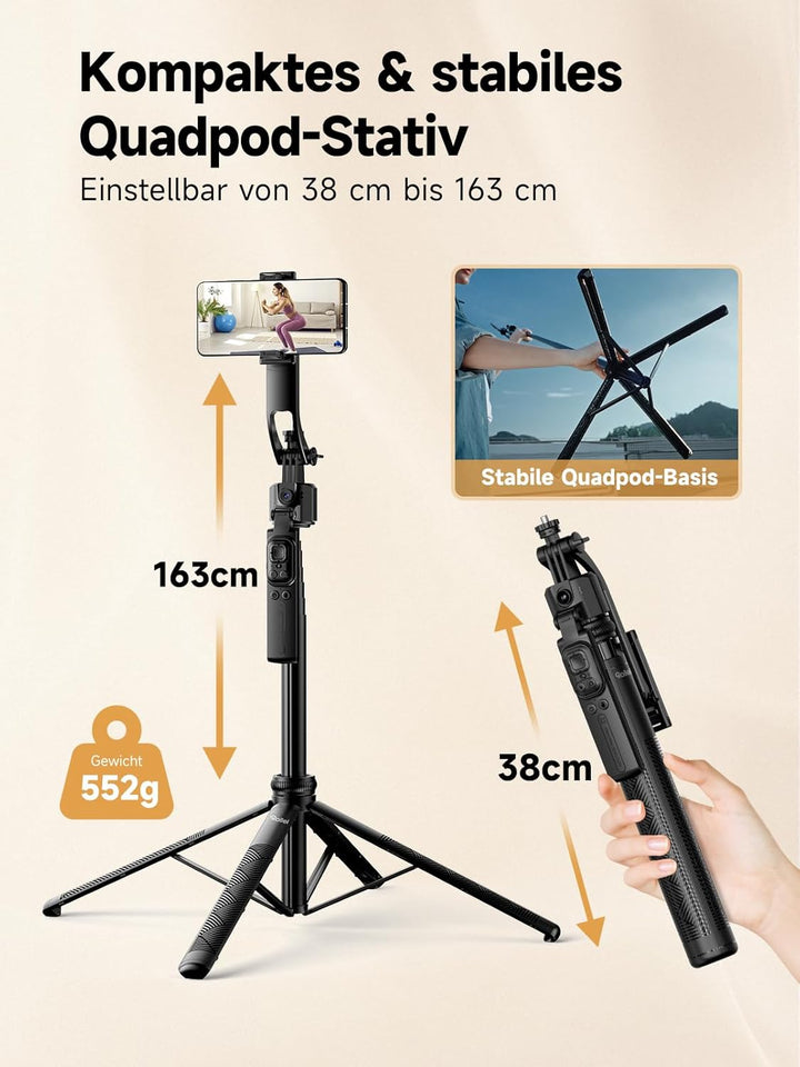 Handy Stativ mit Verfolgung, Rollei 360 Grad Rotation Automatic Face Tracking Smartphone Tripod Self