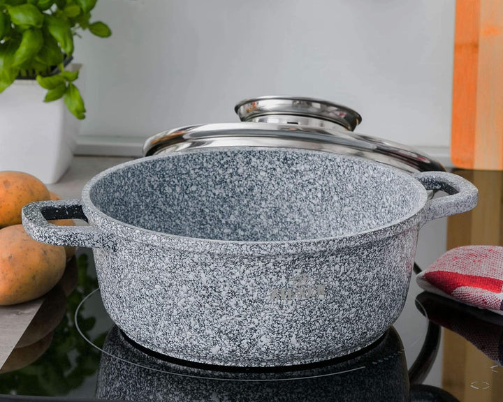 Zilner 12-tlg. Topfset, Topf, Bratpfanne, Kochgeschirr, Untertasse, Keramik-Topfset mit Deckel, für