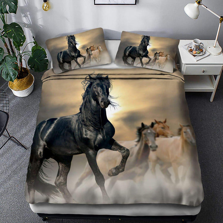 Pferde Motiv Bettbezug,Das laufende Pferd Motiv Kinder Bettwäsche Set,3D-Druck Tiere Pferd Motiv Bet