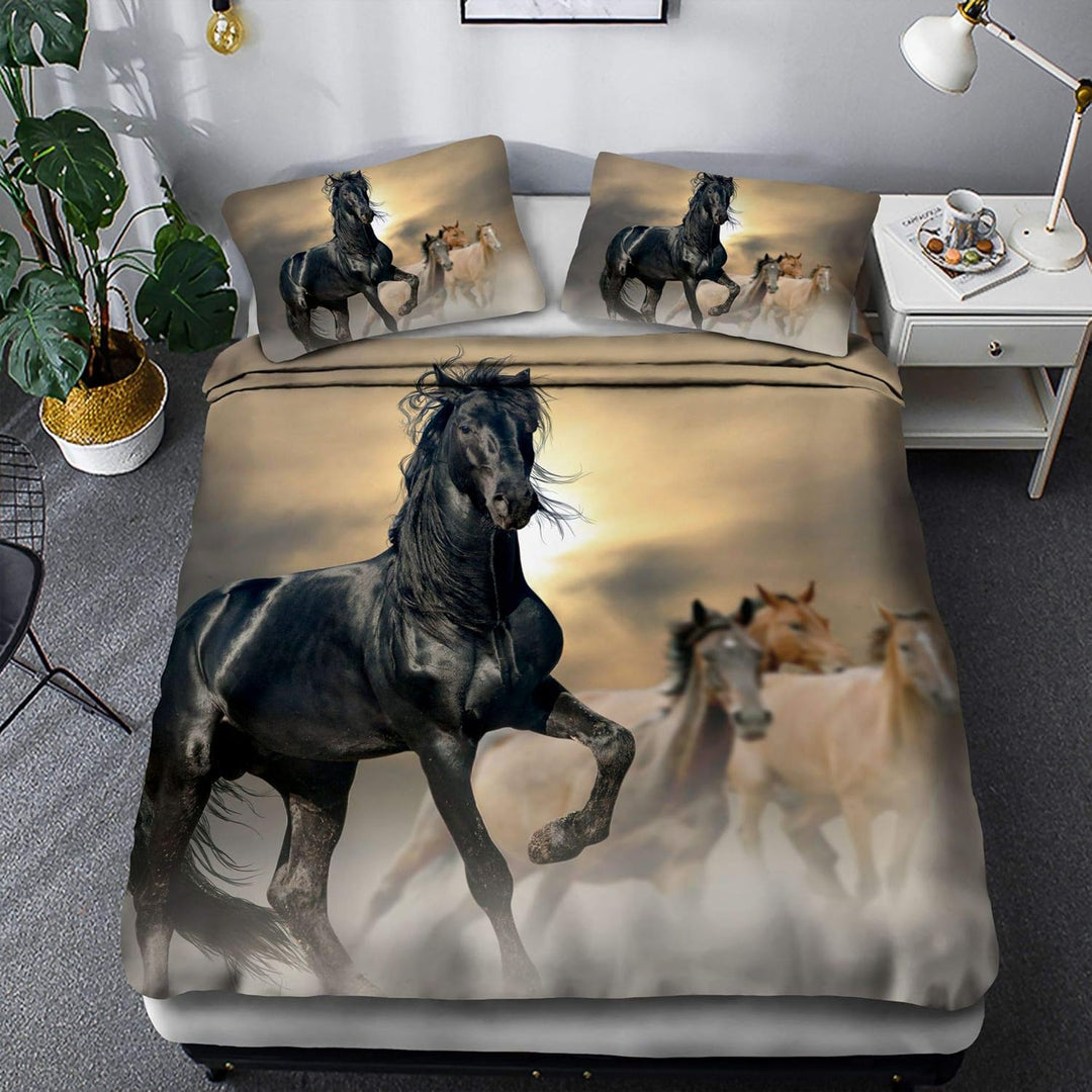 Pferde Motiv Bettbezug,Das laufende Pferd Motiv Kinder Bettwäsche Set,3D-Druck Tiere Pferd Motiv Bet
