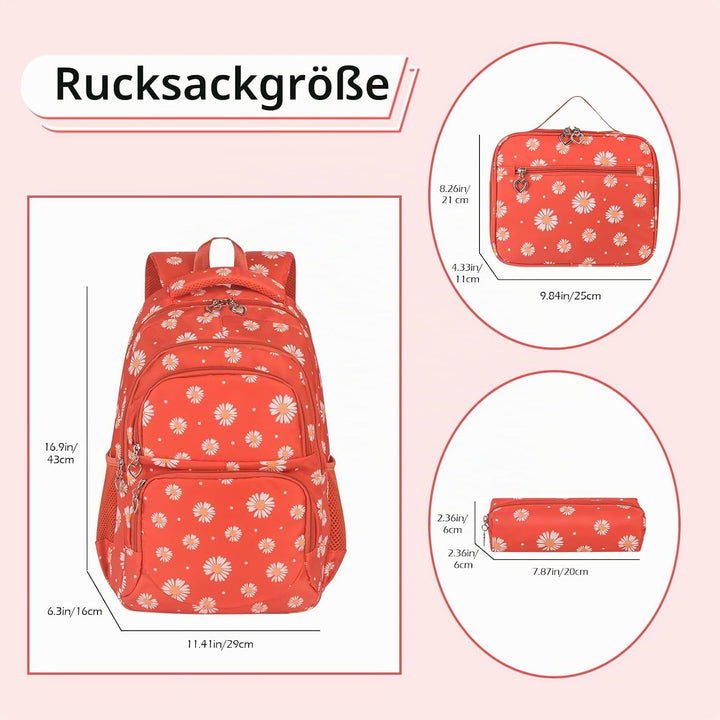 Schulrucksack Mädchen Teenager Damen Schultasche Rucksack Set Gänseblümchen Schulranzen für Mädchen