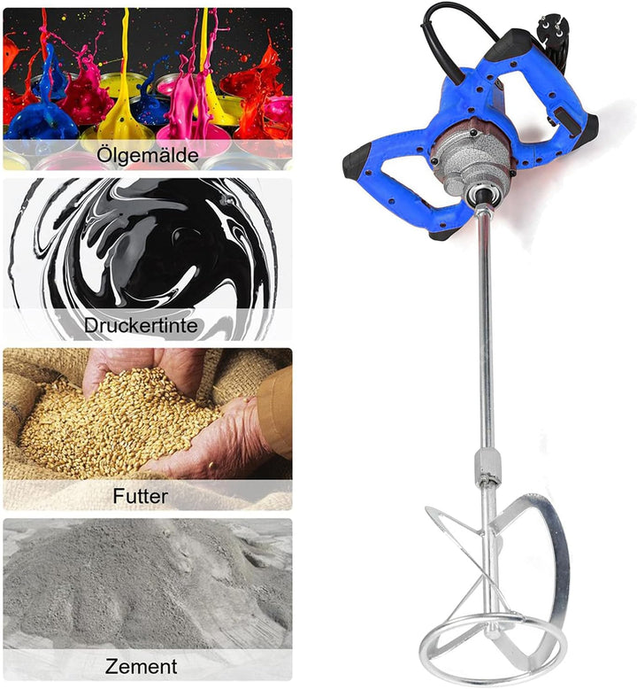 Rührwerk mit starken 2600 Watt – Farb-Mörtelrührer Betonrührer – robustes 6-Gang-Metallgetriebe – Mi