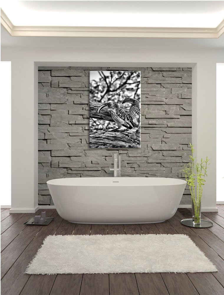 Pixxprint Zwei exotische Vögel auf Baum / 100x70cm Leinwandbild bespannt auf Holzrahmen/Wandbild Kun