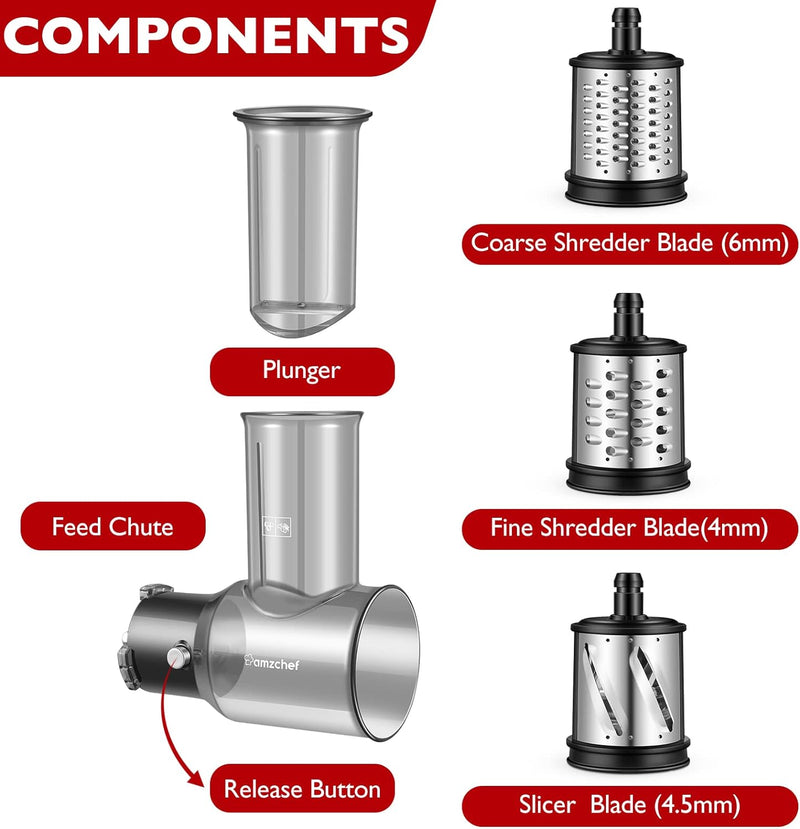 Elektrische Gemüsehobel Zubehör für AMZCHEF Slow Juicer ZM1501&GM3001 Käsereibe Küchenreibe Trommelr