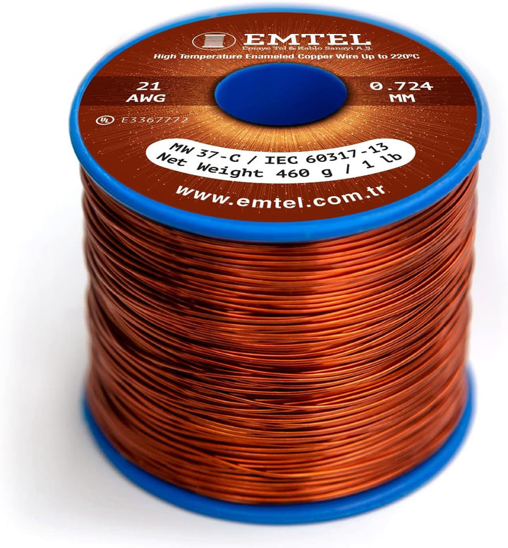Emtel 0.724 mm (21 AWG) - 500 gr (1 LB) - 134 Meter Emaillierter Kupferdraht - Wärmeklasse 220°C (42